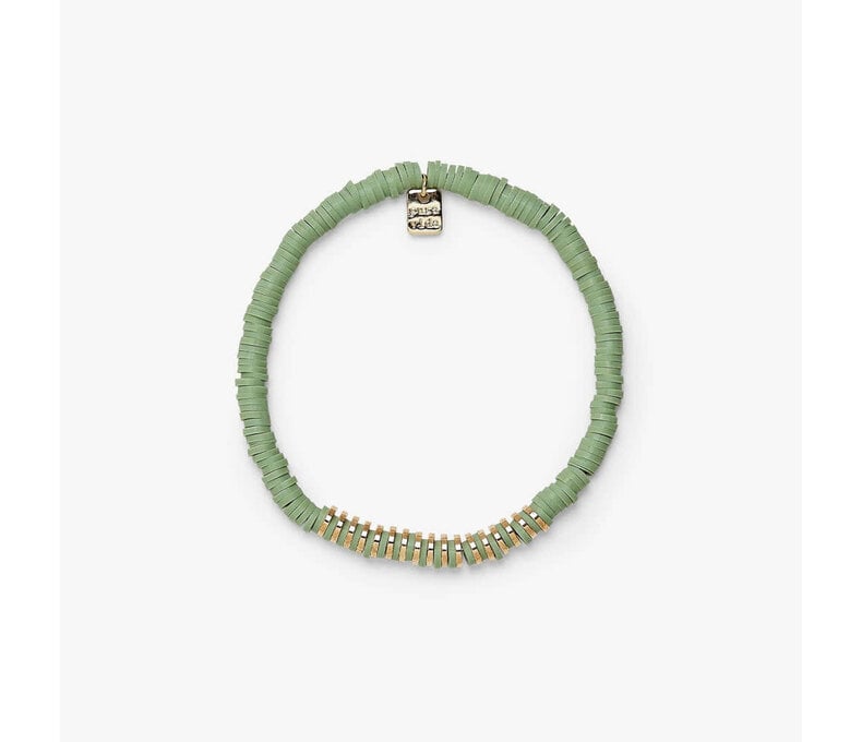 Heishi Disc & Metal Bead Stretch Bracelet