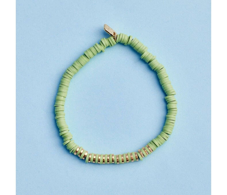 Heishi Disc & Metal Bead Stretch Bracelet