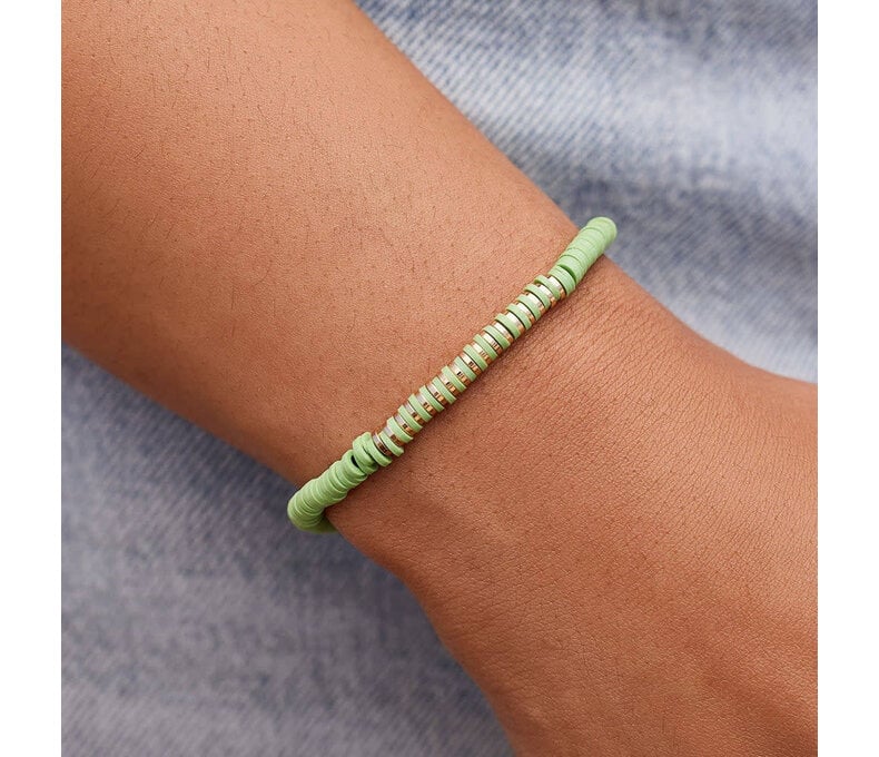 Heishi Disc & Metal Bead Stretch Bracelet