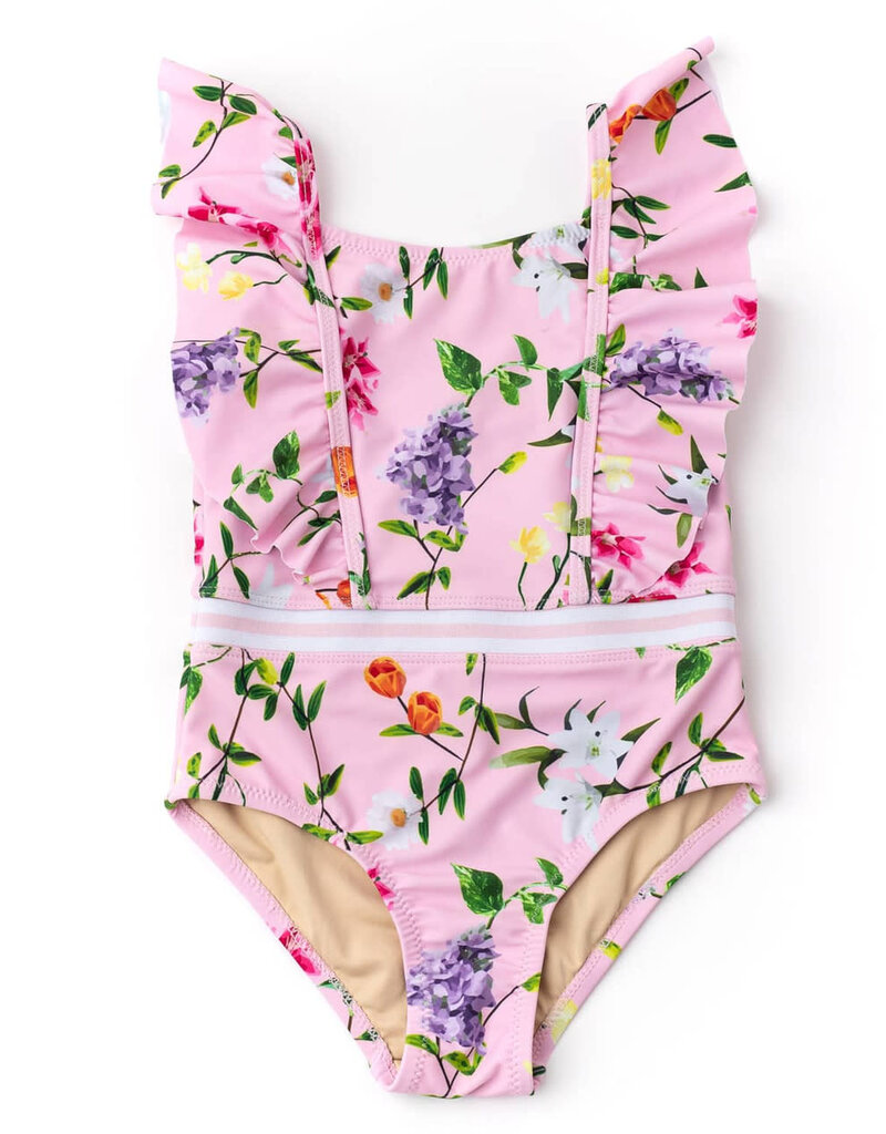 Anna-Kaci Swim Women's Ruffle Shoulder One Piece Swimsuit with Plunging Neckline and Waist Belt Detail