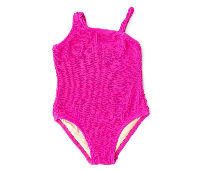 Girls Crinkle One Shoulder Bathing Suit
