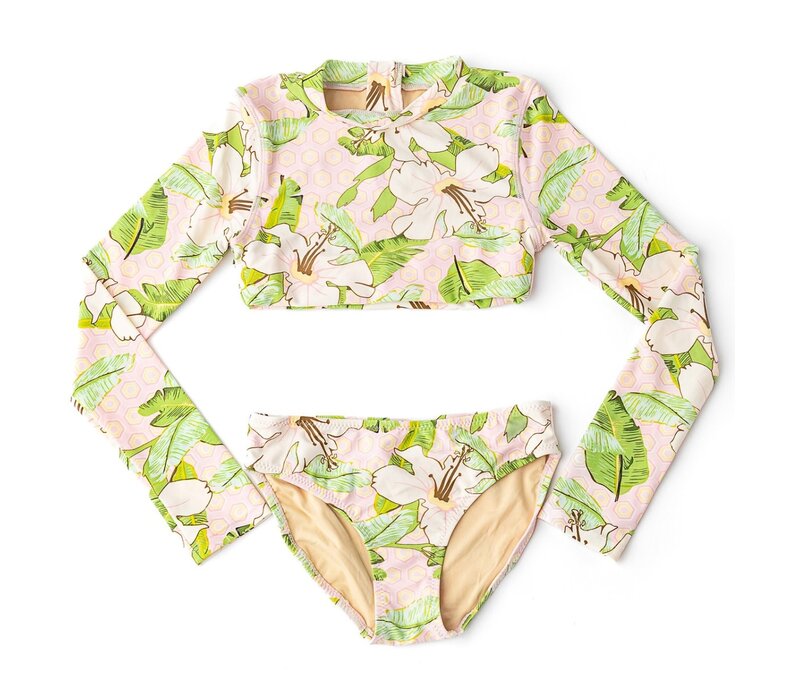 Girls Cropped Rashguard Swimsuit Set