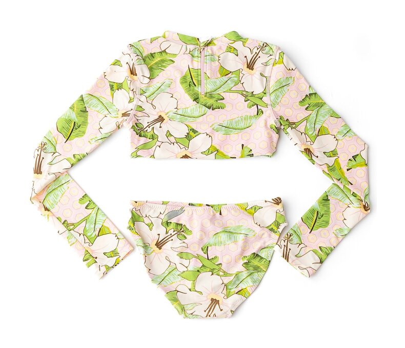 Girls Cropped Rashguard Swimsuit Set