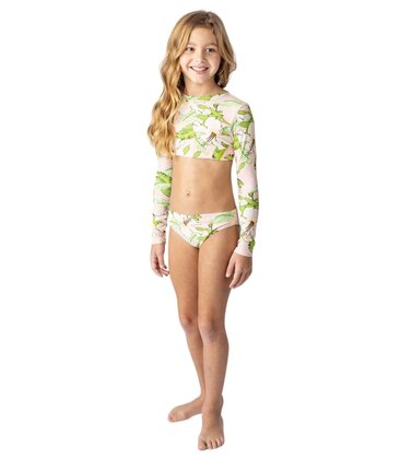 Girls Cropped Rashguard Swimsuit Set