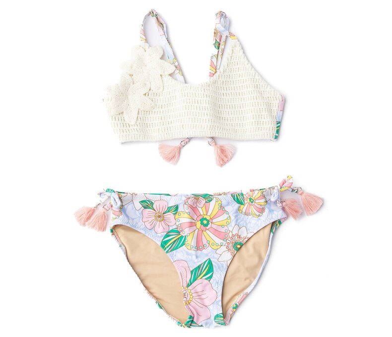 Girls Crochet Tie Back Two Piece Swimsuit