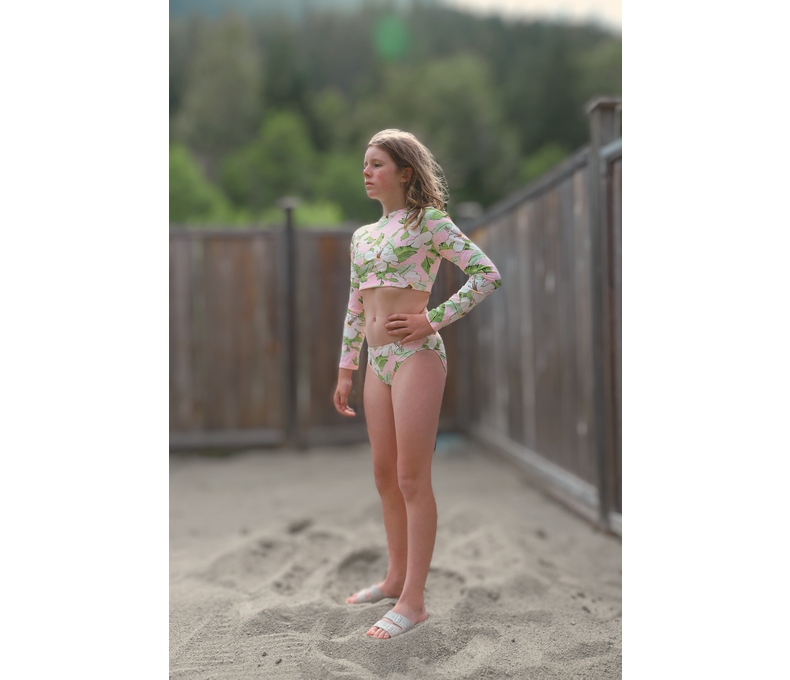 Girls Cropped Rashguard Swimsuit Set