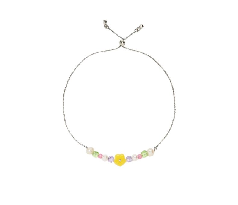 Resin Flower and Mixed Seed Bead Slider Bracelet