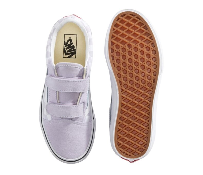 Kids Old Skool V Shoes Velcro Checkerboard Lilac