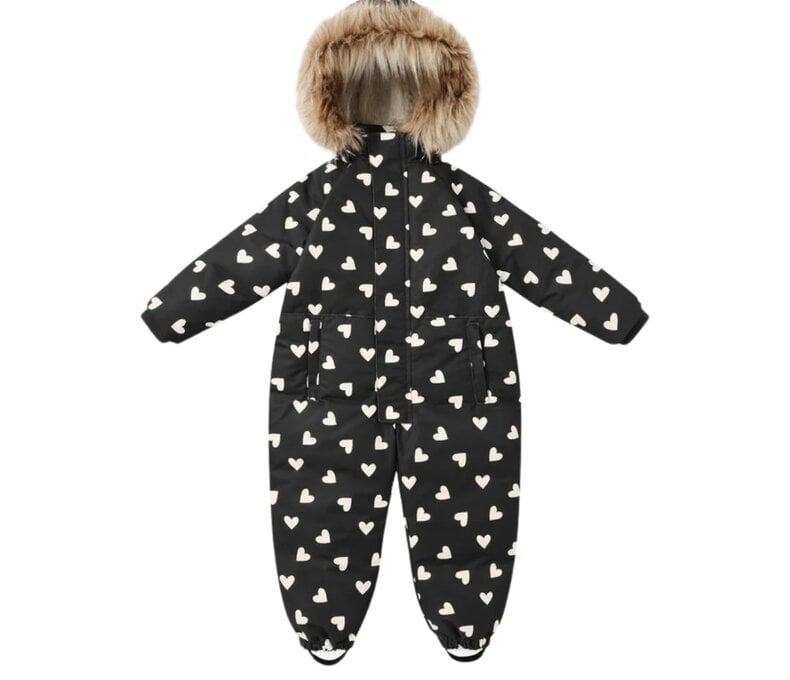 Ski Snowsuit - Black white polka dot heart