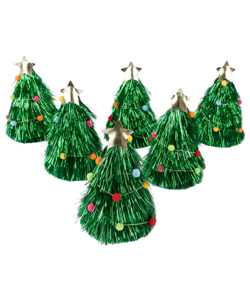 Tinsel Tree Party Hats X6