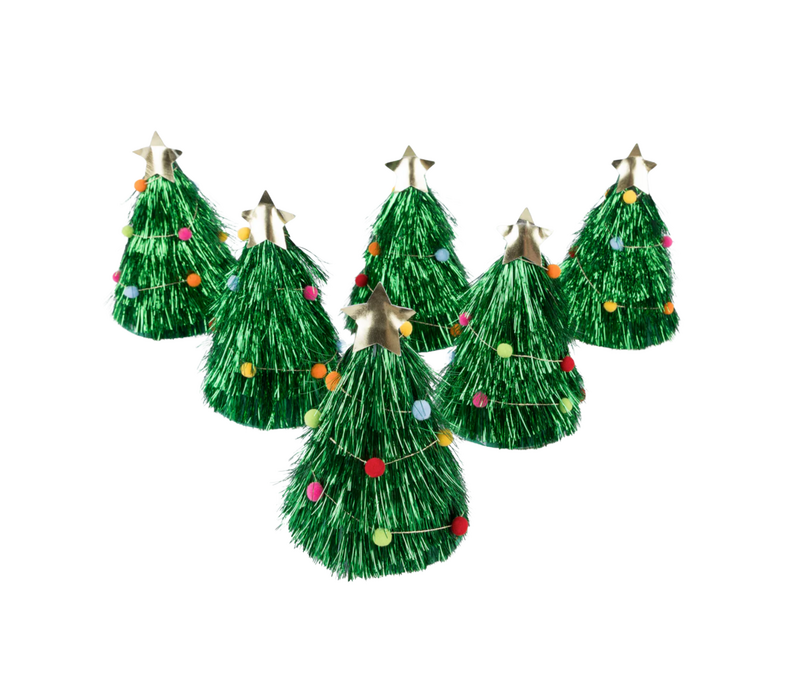 Tinsel Tree Party Hats X6