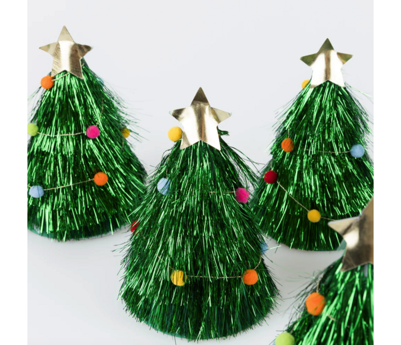Tinsel Tree Party Hats X6