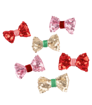 Sequin & Velvet Mini Bow Hairclips X6