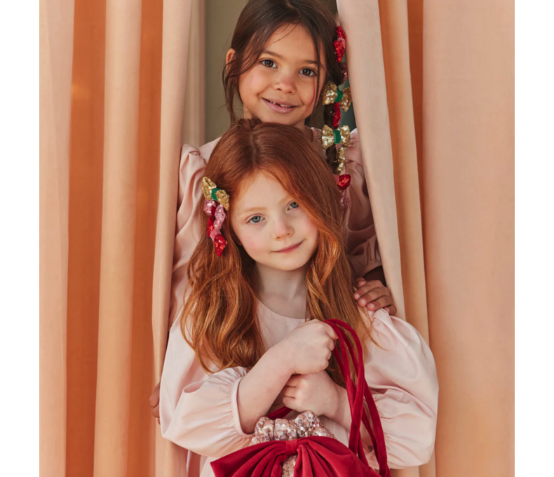 Sequin & Velvet Mini Bow Hairclips X6