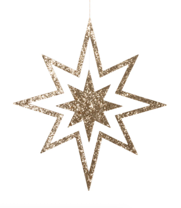 Large Glitter Wooden Star Decorations X3