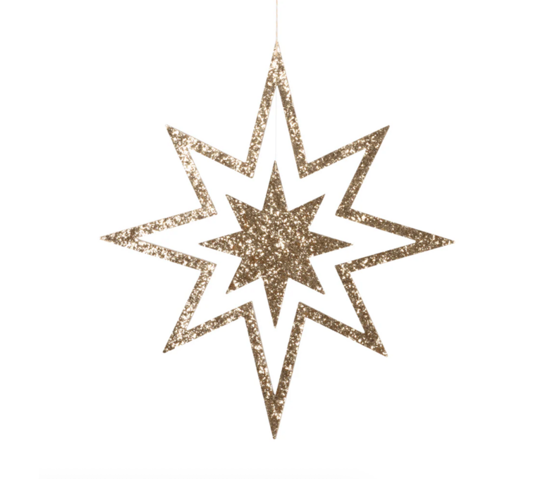 Large Glitter Wooden Star Decorations X3