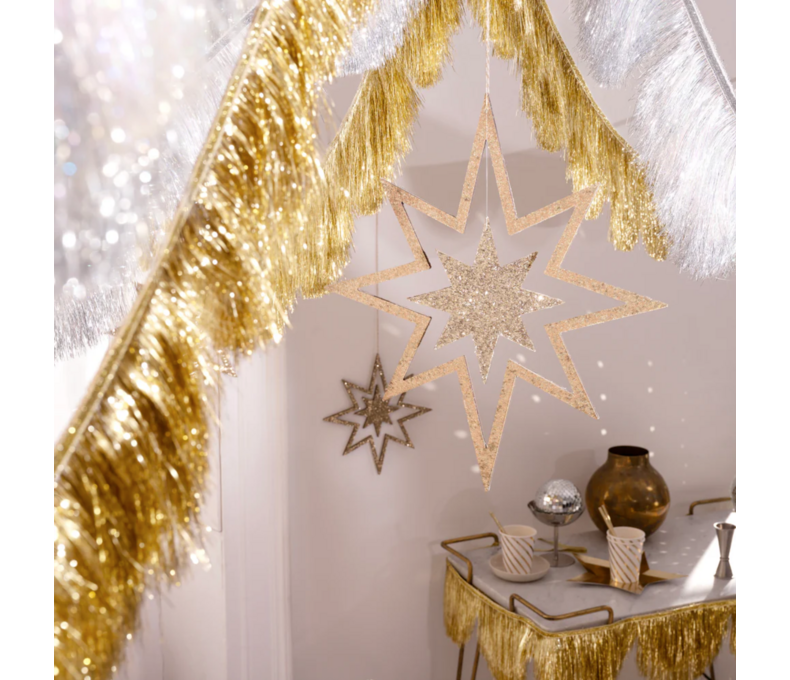 Large Glitter Wooden Star Decorations X3