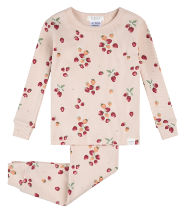 Strawberry Print Ribbed Infant PJ Set