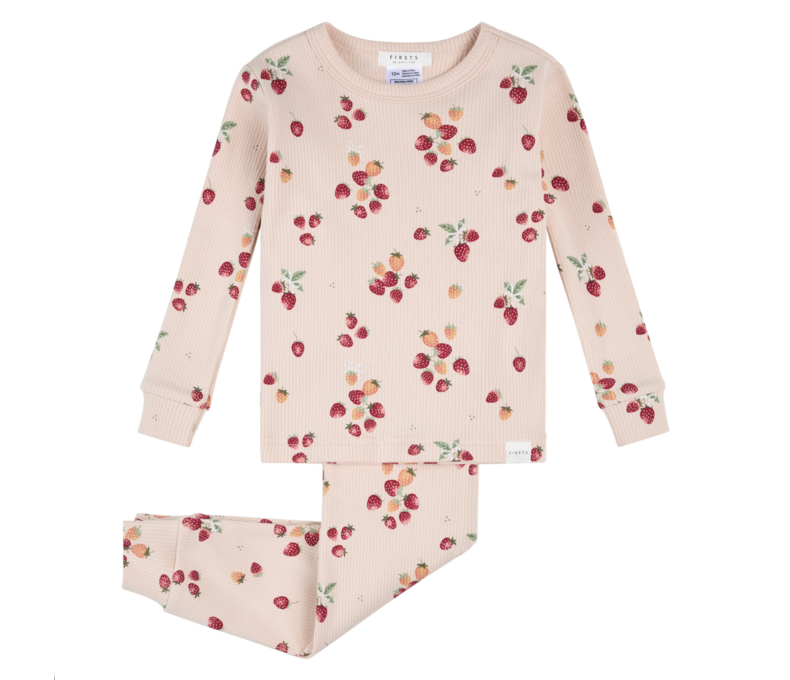 Strawberry Print Ribbed Infant PJ Set
