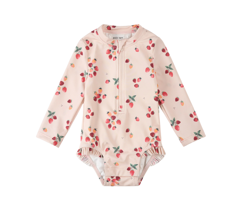 Strawberry Print Long Sleeve One-Piece Swimsuit