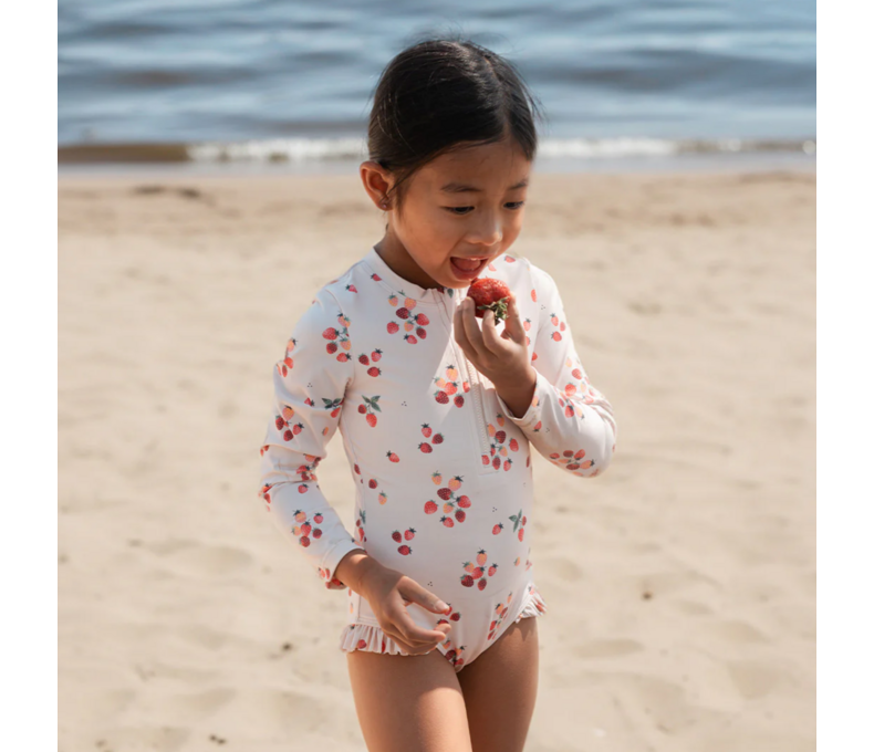 Strawberry Print Long Sleeve One-Piece Swimsuit