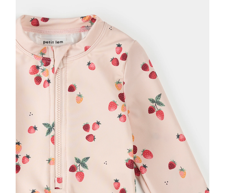 Strawberry Print Long Sleeve One-Piece Swimsuit