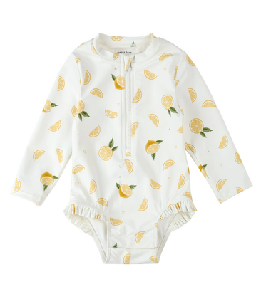 Lemon Print L/S One-Piece Swimsuit Off-White