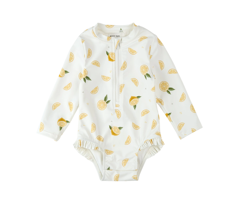Lemon Print L/S One-Piece Swimsuit Off-White