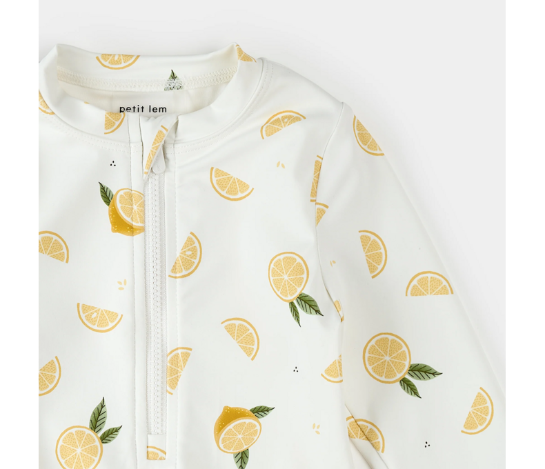 Lemon Print L/S One-Piece Swimsuit Off-White