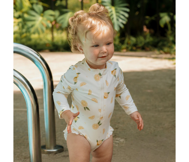 Lemon Print L/S One-Piece Swimsuit Off-White