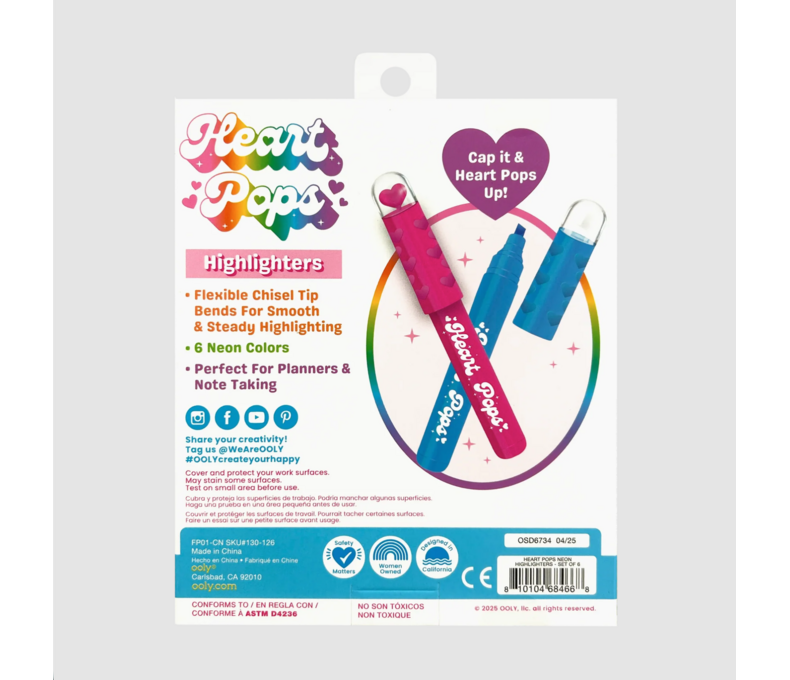 Heart Pops Neon Highlighters - Set of 6