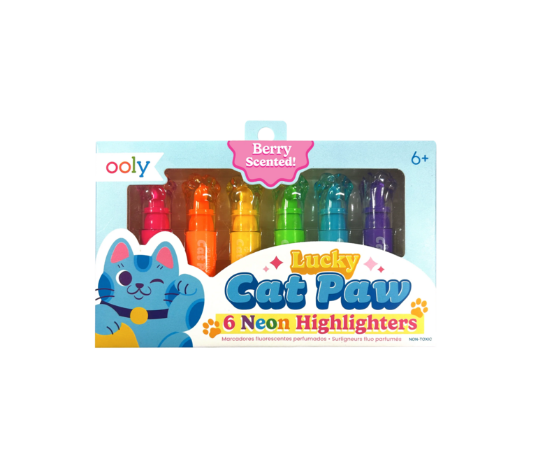 Lucky Cat Paw Scented Neon Highlighters - Set of 6