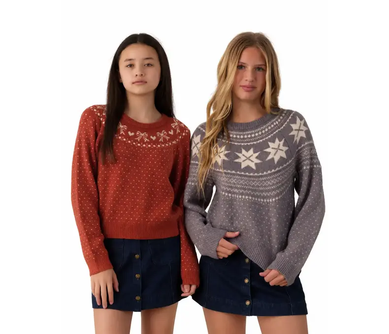Teen Fair Isle Sweater in slate or ruby