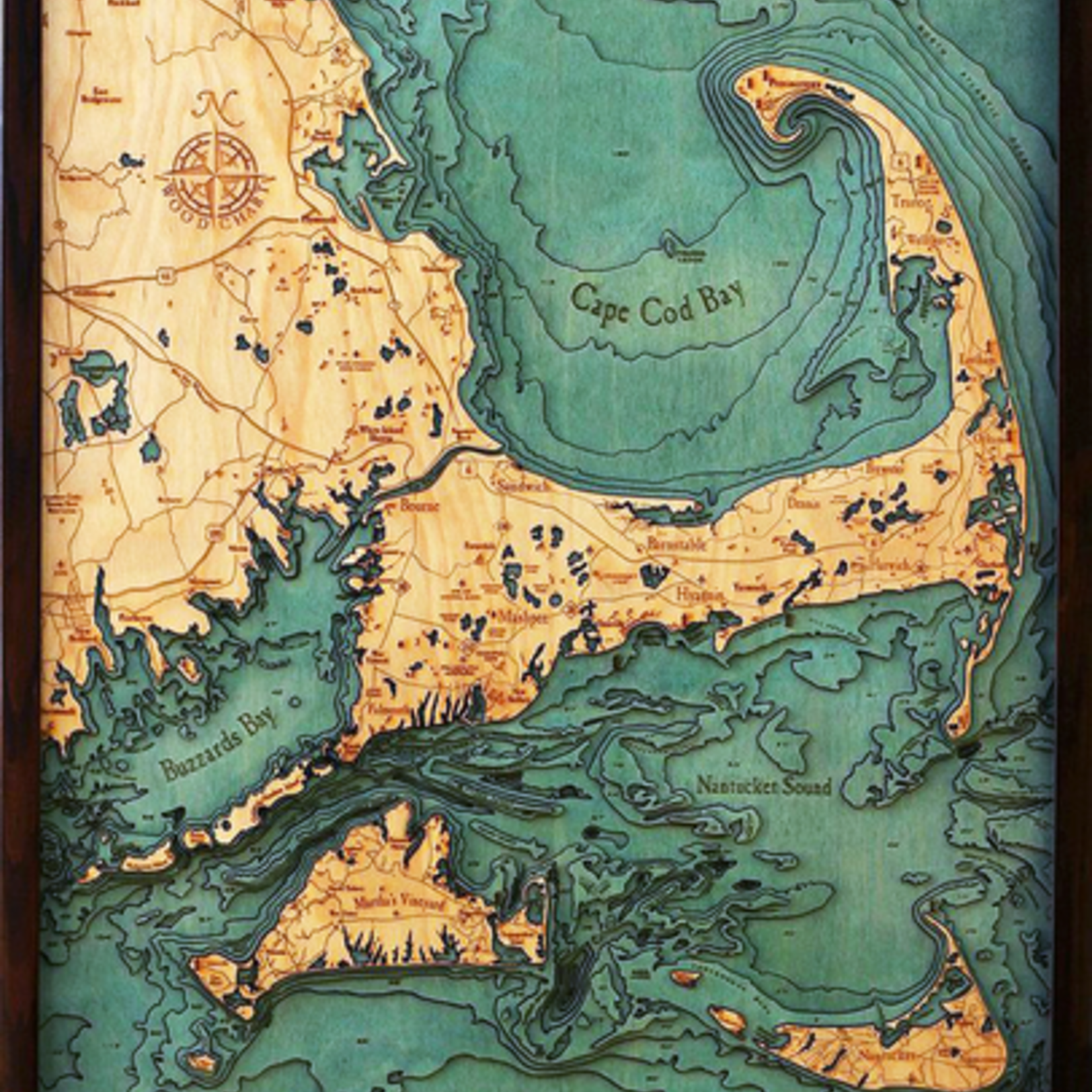 WoodChart Cape Cod (Lg,  Bathymetric 3-D Nautical WOODCHART)