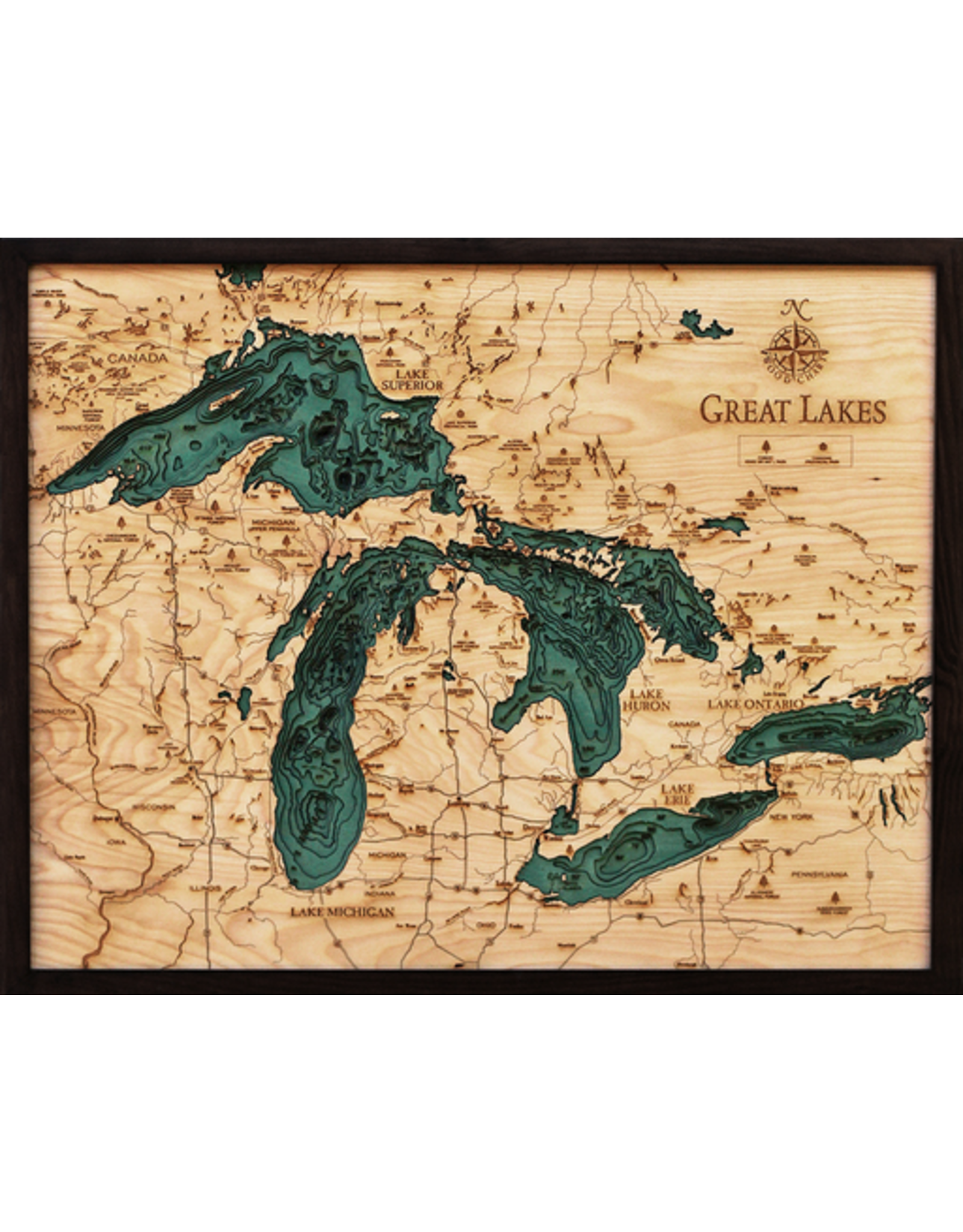 WoodCharts Great Lakes (Lg Bathymetric 3-D Nautical WOODCHART)
