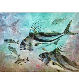 Ken Dara ROOSTER FISH (Gyotaku Giclee, 22x30, Mat, Framed, Signed, KEND)