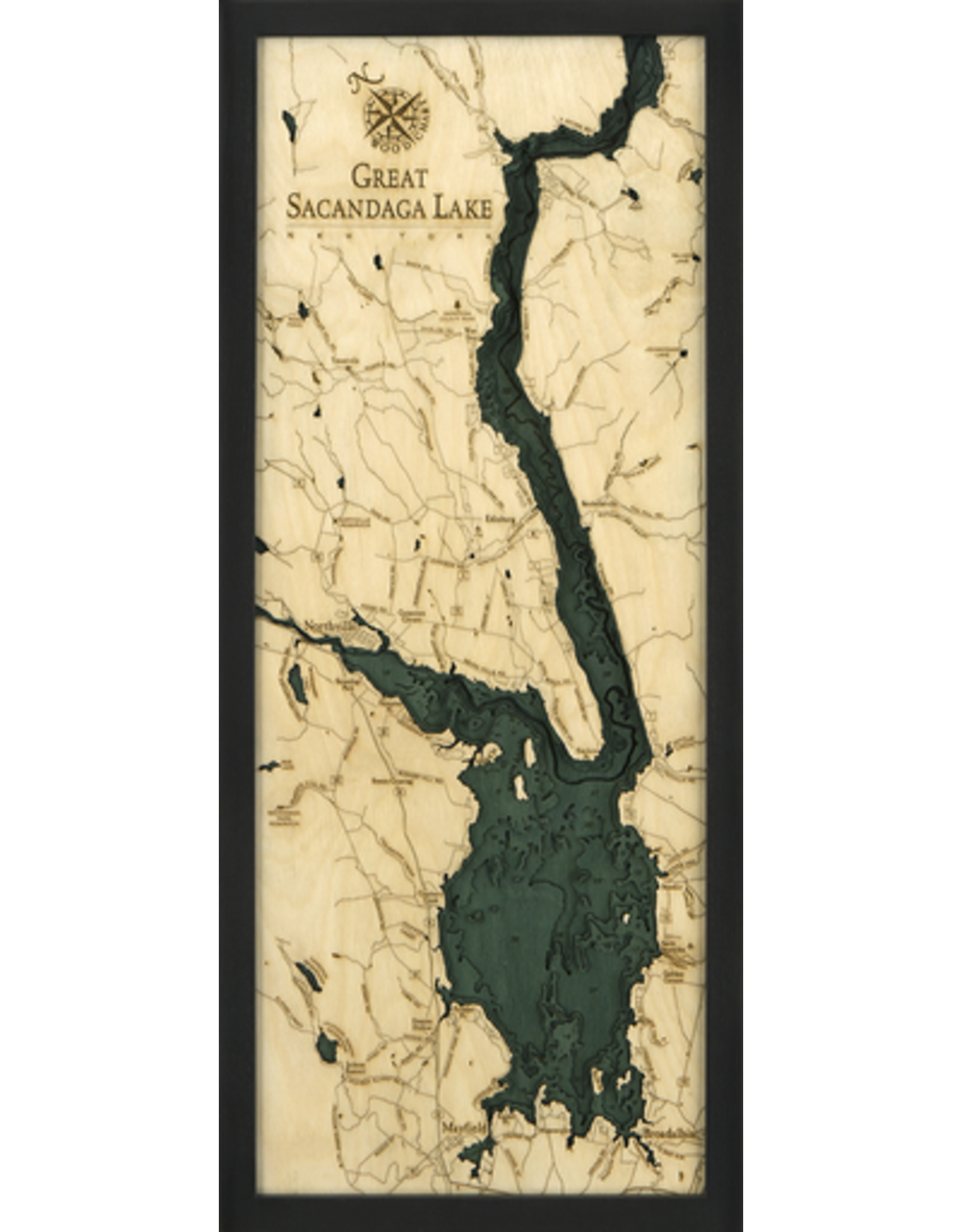 Great Sacandaga Lake (Bathymetric 3-D Wood Carved Nautical Chart