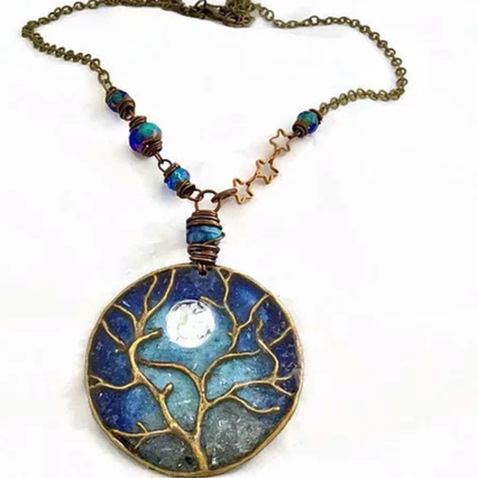 Spirit Glassworks TREE w/MOON NECKLACE (Recycled Glass Bottles, MELW)