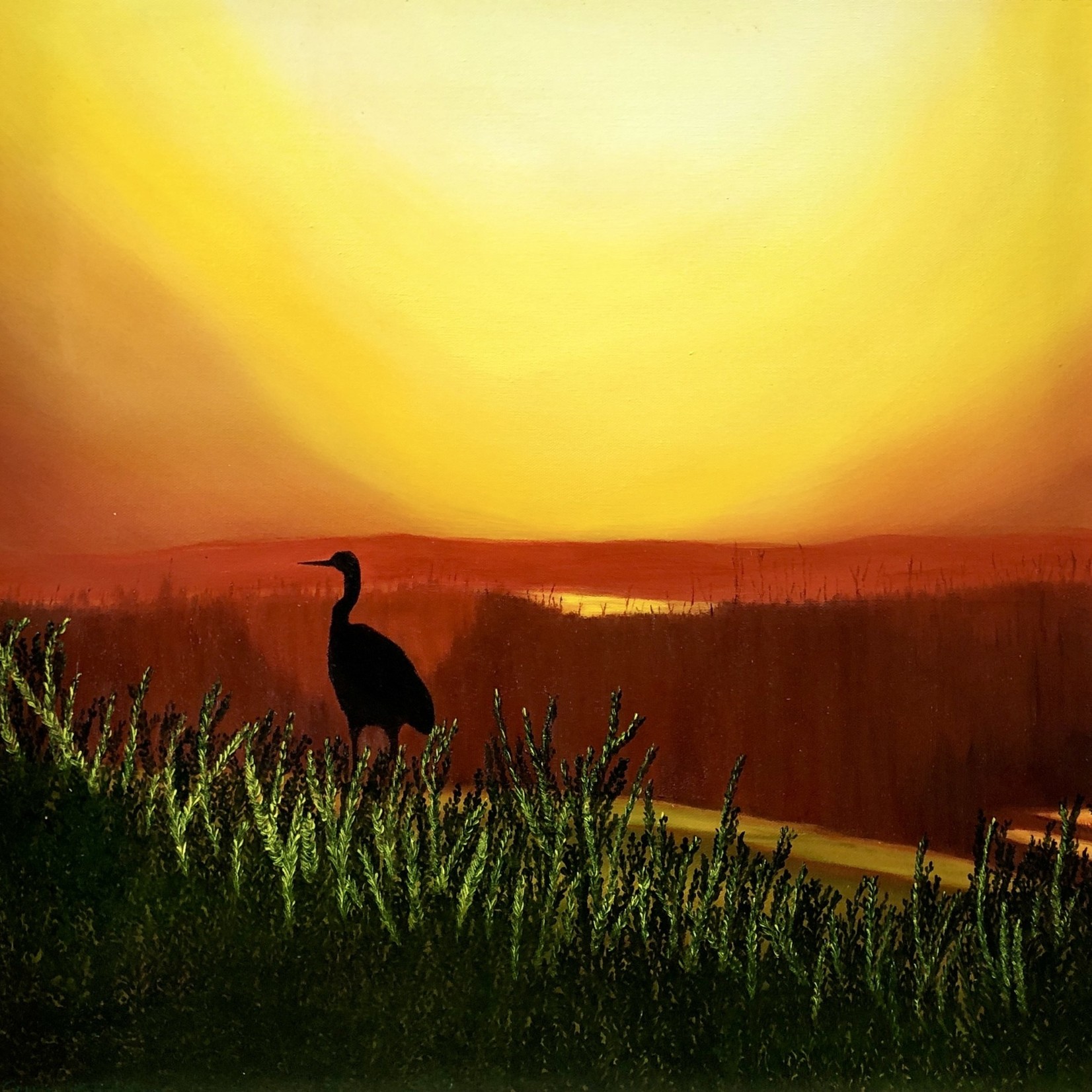 Cliff Potenza Sunset Silhouette (Original Oil, Framed, 30x30, CLIP)