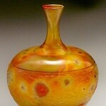 Cosmic Clay Studio SLIP-TRAILED LARGE CONE BOTTLE, (raku, 8x8x8") COSC