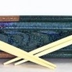 Larrabee Ceramics LONG SUSHI TRAY w/chopsticks, double bowl 15" LARR