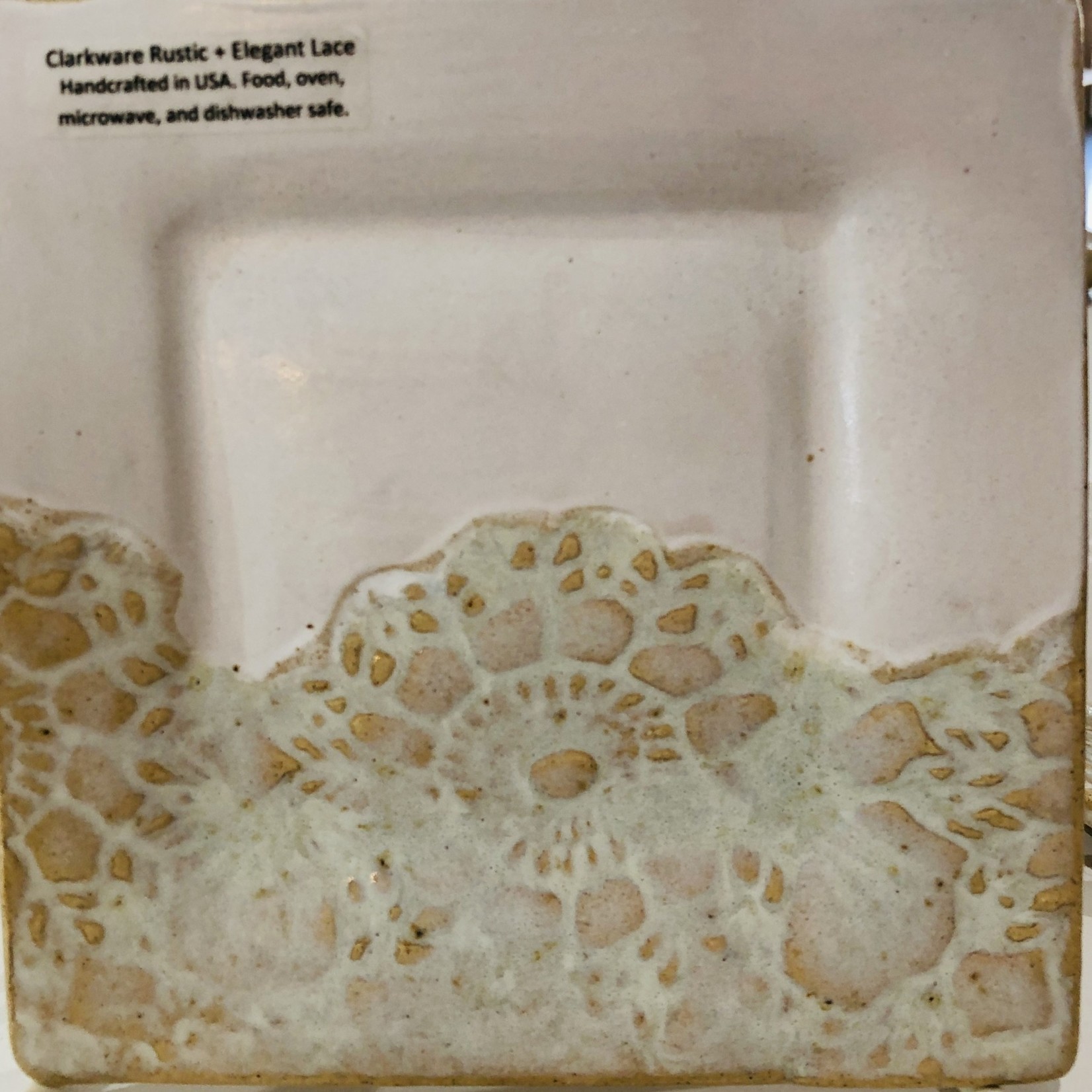 Clarkware Pottery APPETIZER PLATE, Elegant Lace, 6" sq, CLARK