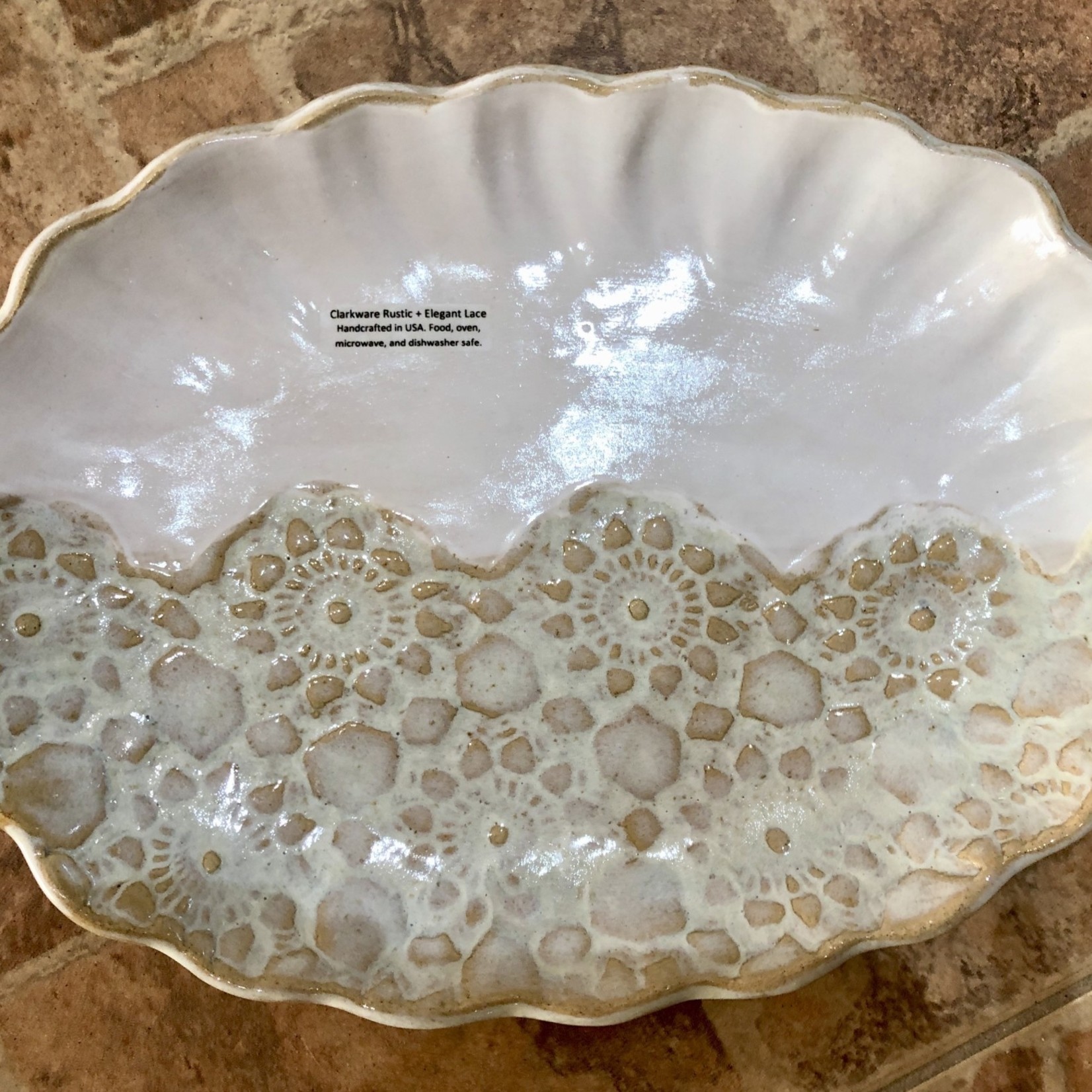 Clarkware Pottery PLATTER, OVAL SCALLOP, lrg, 12x10" Blue or Elegant Lace, CLARK
