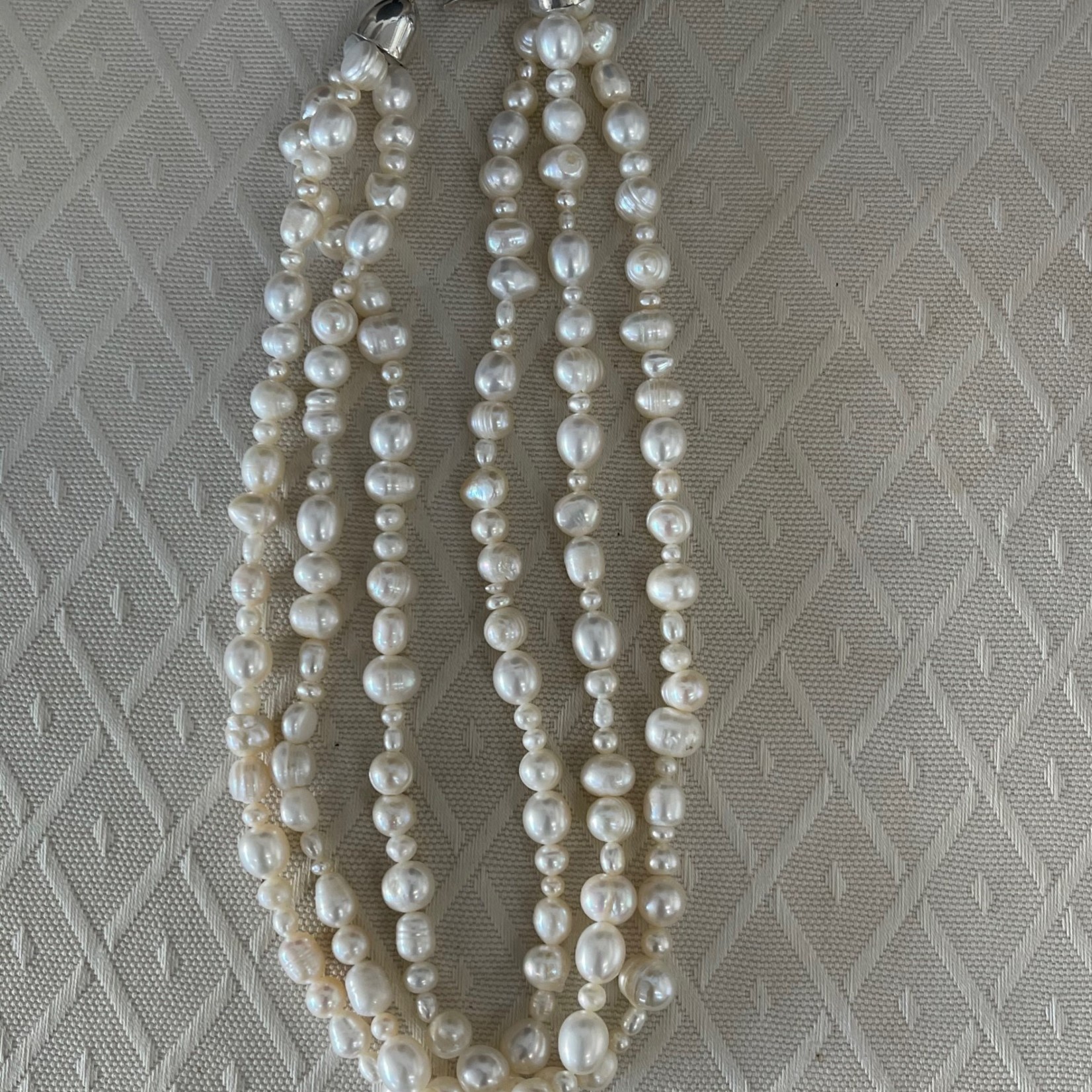 Rare Finds NECKLACE, White Pearls, sterling, 16", 3-strand, RARE
