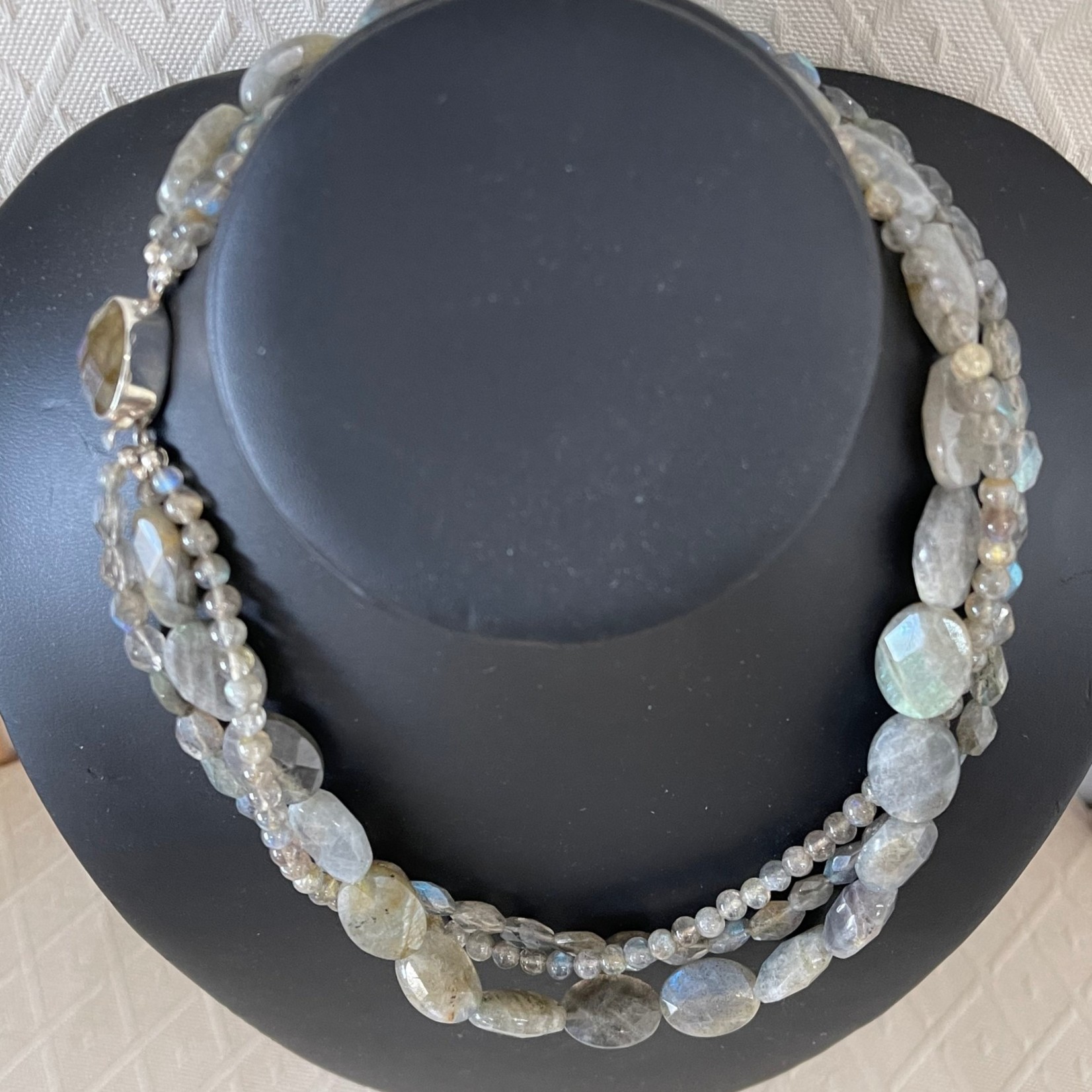 Rare Finds NECKLACE, Labradorite, 3 strand, sterling, 17", RARE