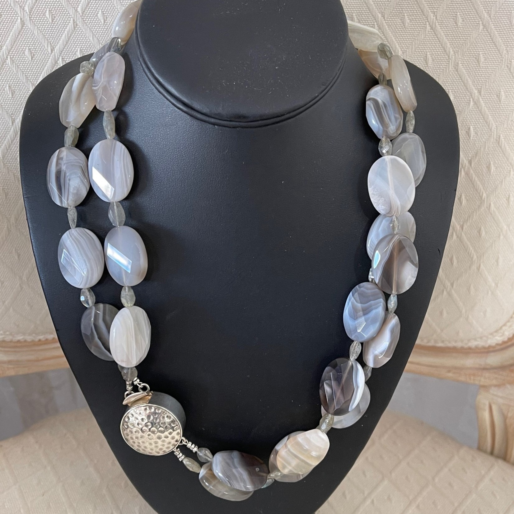 Rare Finds NECKLACE, faceted Jasper, labradorite, 2 strand, 20" RARE