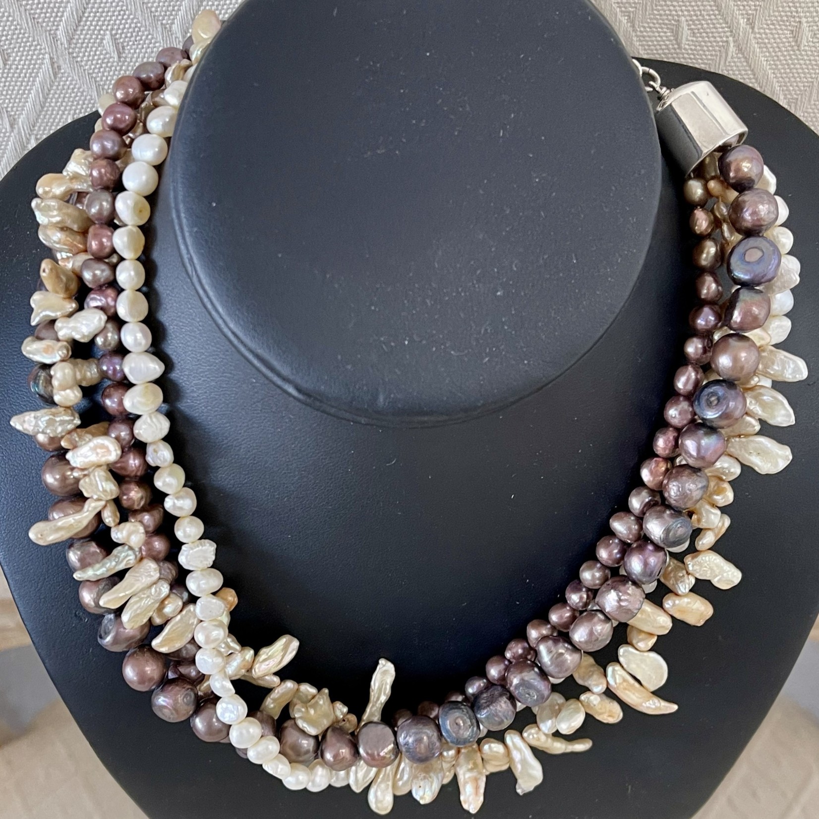 Rare Finds NECKLACE, Biwa pearls, potato pearls, 4 strand, 16" RARE