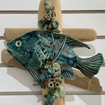 Ellen Robinson DRIFTWOOD SCULPTURE, w/sea creatures, hanging,  EJAY