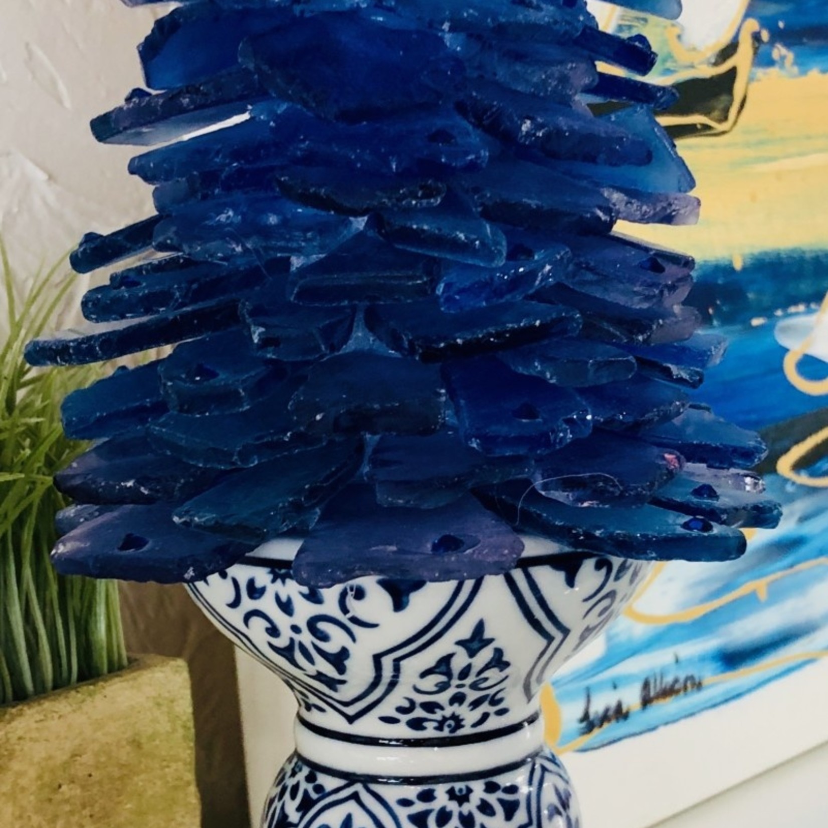 Susan Marinaccio SEA GLASS TREE, Asian porcelain pedestal, small, decorative finial, SUSM