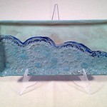 Clarkware Pottery CRACKER TRAY, Rustic lace or blue, handled, 13x6", Clark